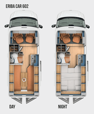 Eriba Car 602 Floorplan Showing Day and Night