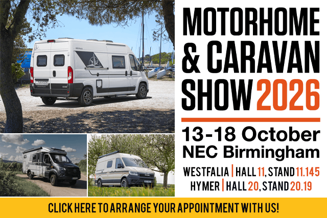 The Motorhome & Caravan Show - 13-18 October 2026 at the NEC Birmingham. Click here to arrange your appointment with us!