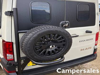 Mule Aluminium single wheel carrier for Man TGE & VW Crafter, supplied and fitted.